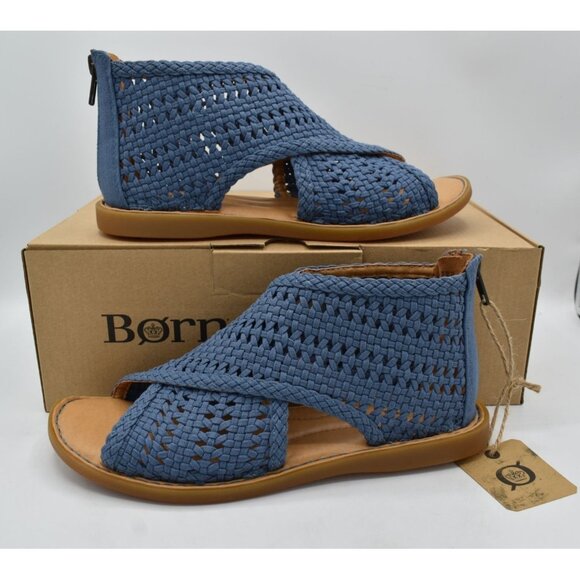Born Womens Size 7 Iwa Mac Blue Zip Open Toe Sandals Shoes - Picture 4 of 13